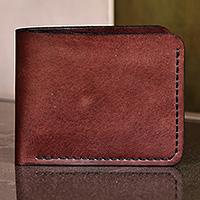 Leather wallet, 'Cocoa Times' - Minimalist 100% Leather Wallet in a Cocoa Brown Hue