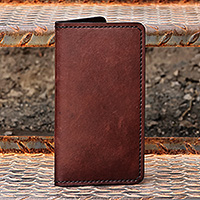 Leather card holder, 'Exquisite Organization' - Brown Leather Card Holder with 12 Slots and Bill Compartment