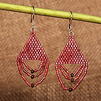 Glass beaded dangle earrings, 'Passionate Dame' - Bohemian Red Glass Beaded Dangle Earrings Crafted in Armenia