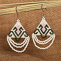 Glass beaded dangle earrings, 'Classic Halo' - Traditional Armenian Handmade Glass Beaded Dangle Earrings