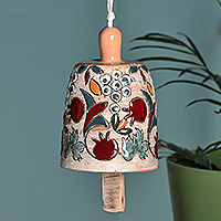 Ceramic bell ornament, 'Fruit Splendor' - Handmade Ceramic Bell Ornament with Pomegranate Grape Motifs