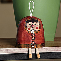 Ceramic bell ornament, 'Happy Face' - Whimsical Hand-Painted Glazed Armenian Ceramic Bell Ornament