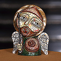 Ceramic sculpture, 'Angel of Heroism' - Traditional Antiqued Warrior Angel-Themed Ceramic Sculpture