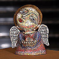 Ceramic sculpture, 'Fraternal Guardian' - Handcrafted Crackled Angel Ceramic Sculpture from Armenia