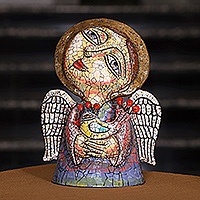 Ceramic sculpture, 'Angelic Chanter' - Traditional Armenian-Themed Angel and Bird Ceramic Sculpture