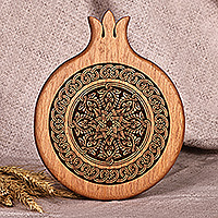 Wood trivet, 'Pomegranate Banquet' - Artisan-Made Armenian Pomegranate-Shaped Beechwood Trivet