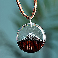 Wood pendant necklace, 'Mount Ararat' - Mount Ararat-Themed Apricot Wood and Resin Pendant Necklace