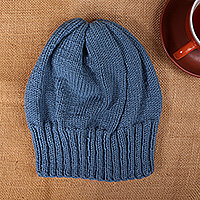 Knit hat, 'Blue Era' - Blue Acrylic and Wool Blend Knit Hat Crafted in Armenia