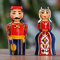 Wood figurines, 'Taraz Marriage' (set of 2) - Painted Taraz Wedding-Themed 2-Piece Beechwood Figurine Set