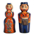 Wood figurines, 'Taraz Bond' (set of 2) - 2-Piece Blue and Orange Taraz Couple with Drum Figurine Set