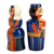 Wood figurines, 'Taraz Bond' (set of 2) - 2-Piece Blue and Orange Taraz Couple with Drum Figurine Set