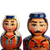 Wood figurines, 'Taraz Bond' (set of 2) - 2-Piece Blue and Orange Taraz Couple with Drum Figurine Set