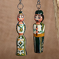 Wood keychains, 'Green Taraz' (set of 2) - Handmade 2-Piece Green Taraz Couple Beechwood Keychain Set