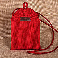 Cotton rope cell phone shoulder bag, 'Call in Red' - Rope-Woven Cotton Blend Cell Phone Shoulder Bag in Red