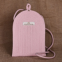 Cotton rope cell phone shoulder bag, 'Call in Pink' - Artisan-Made Light Pink Cotton Blend Cell Phone Shoulder Bag