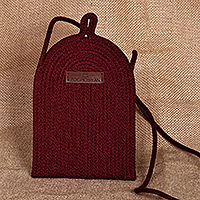 Cotton rope cell phone shoulder bag, 'Call in Wine' - Handmade Wine Burgundy Cotton Blend Cell Phone Shoulder Bag