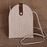 Cotton rope cell phone shoulder bag, 'Ivory Communication' - Classic Woven Ivory Cotton Blend Cell Phone Shoulder Bag