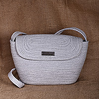 Cotton rope sling bag, 'Metropolitan Grey' - Handwoven Grey Cotton Blend Sling Bag Crafted in Armenia