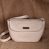 Cotton rope sling bag, 'Metropolitan Beige' - Armenian Handcrafted Cotton Blend Sling Bag in Beige Hues