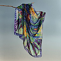 Silk chiffon scarf, 'Lavender Paradise' - Spring-Themed Hand-Painted Lavender Sheer Silk Chiffon Scarf