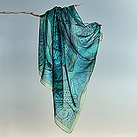 Silk chiffon scarf, 'Sphinx Spirit' - Dvin's Sphinx-Themed Handmade Sheer Soft Silk Chiffon Scarf