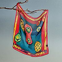 Silk chiffon scarf, 'Armenian Memory' - Abstract-Themed Hand-Painted Silk Chiffon Scarf from Armenia