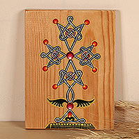 Wood wall art, 'Sylvan Faith' - Traditional Armenian Khachkar Cross Beech Wood Wall Art