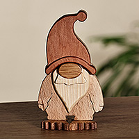 Wood sculpture, 'Humble Gnome' - Traditional Hand-Carved Wood Gnome Sculpture from Armenia