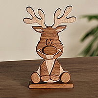 Wood sculpture, 'Little Antlers' - Armenian Handmade Wood Baby Deer Sculpture in Natural Hues