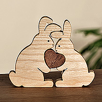 Wood sculpture, 'Hopping Love' (3 pieces) - Romantic Handmade Bunny-Shaped Three-Piece Wood Sculpture