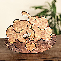 Wood puzzle sculpture, 'Giant Swing' (4 pieces) - Hand-Carved 4-Piece Wood Baby Elephant Puzzle Sculpture