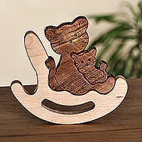 Wood puzzle sculpture, 'Nesting Felines' (3 pieces) - Cat-Themed 3-Piece Wood Puzzle Sculpture Made in Armenia