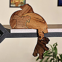 Wood puzzle sculpture, 'Bear Bond' (4 pieces) - Nature-Themed Handmade 4-Piece Wood Bear Puzzle Sculpture