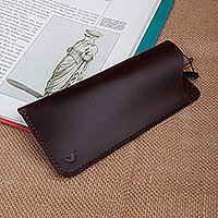 Leather eyeglass case, 'Cocoa Glimpses' - Cocoa Brown 100% Leather Eyeglass Case Crafted in Armenia