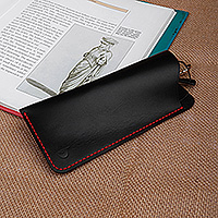 Leather eyeglass case, 'Fiery Glimpses' - Red and Black 100% Leather Eyeglass Case Crafted in Armenia