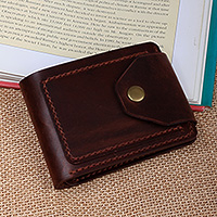 Leather wallet, 'Chocolate Vault' - Artisan-Made Dark Brown Leather Wallet with Snap Closure