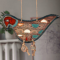 Ceramic wall decor, 'Daghdghan Bird' - Bird-Shaped Traditional Glazed Daghdghan Ceramic Wall Decor