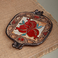 Glazed decorative plate, 'Royal Pomegranate' - Antiqued Pomegranate Decorative Plate in a Glazed Finish