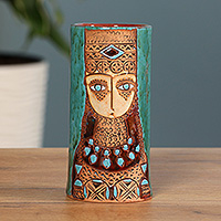 Ceramic vase, 'Girl of Karin' - Green and Brown Handmade Glazed Ceramic Vase from Armenia