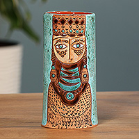 Ceramic vase, 'Girl of Tsiran' - Armenian-Inspired Handmade Glazed Turquoise Ceramic Vase