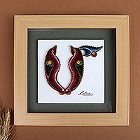 Paper wall accent, 'M Feathers' - Fair Trade Bird Alphabet-Themed Paper Letter M Wall Accent