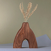 Wood decorative vase, 'Sylvan Duality' - Avant-Garde Handmade Beechwood Decorative Vase from Armenia