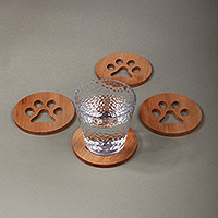 Wood coasters, 'Refreshing Paws' (set of 4) - Animal-Themed Set of 4 Beech Wood Paw Coasters from Armenia