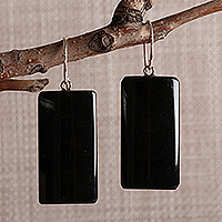 Obsidian dangle earrings, 'Window to Power' - Rectangular Natural Obsidian Dangle Earrings from Armenia