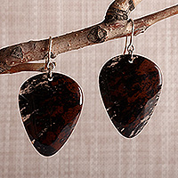 Obsidian dangle earrings, 'Audacious Duo' - Armenian-Made Sterling Silver and Obsidian Dangle Earrings