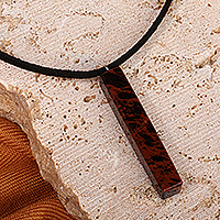 Obsidian pendant necklace, 'Pillar of Courage' - Dark Brown Natural Obsidian Pendant Necklace from Armenia