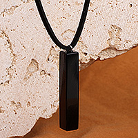 Obsidian pendant necklace, 'Pillar of Power' - Modern Black Natural Obsidian Pendant Necklace from Armenia