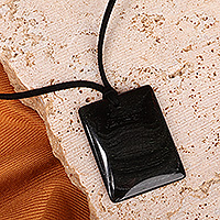 Obsidian pendant necklace, 'Window to Power' - Rectangular Natural Obsidian Pendant Necklace from Armenia