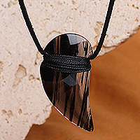 Obsidian pendant necklace, 'Hues of Power' - Artisan-Made Bohemian Unisex Brown Obsidian Pendant Necklace