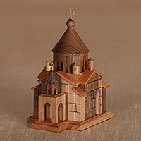 Wood sculpture, 'Saint Hripsime Church' - Handcrafted Folk Art Saint Hripsime Beech Wood Sculpture